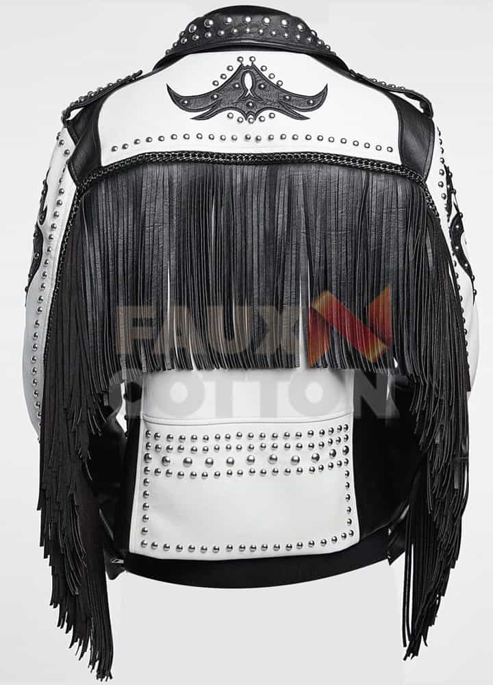 Studded Asymmetrical White Fringe Jacket